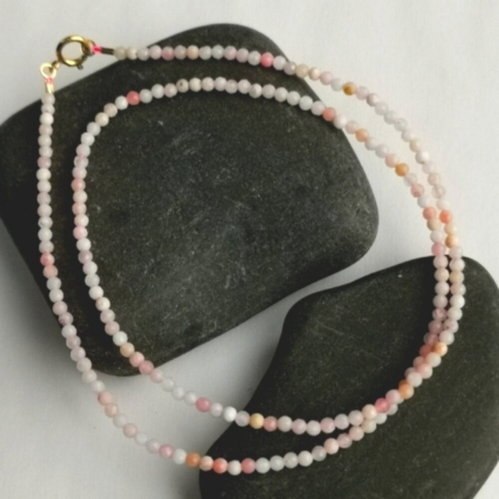 Pink Opal Gemstone faceted bead  necklace